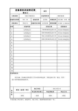设备单机试运转记录