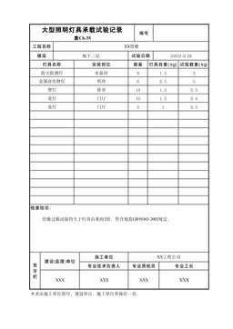 大型照明灯具承载试验记录