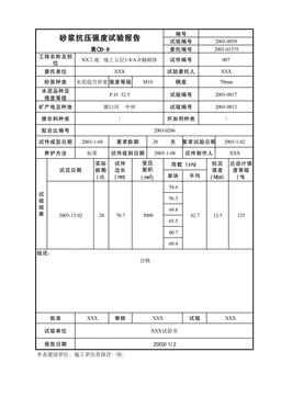 砂浆抗压强度试验报告