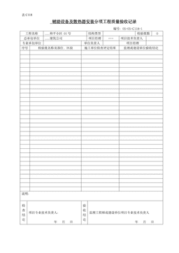 辅助设备及散热器安装分项工程质量验收记录